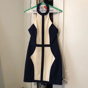 White and Navy Blue Halter minidress